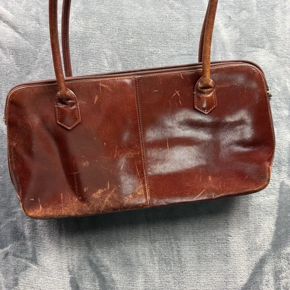 Vintage HOBO International Brown Leather Shoulder Bag Purse Satchel Tote